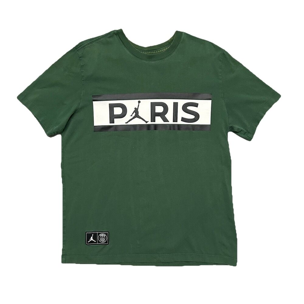 Jordan x PSG Wordmark T-Shirt Noble Green Mens L Block Logo Tee DB6510-333